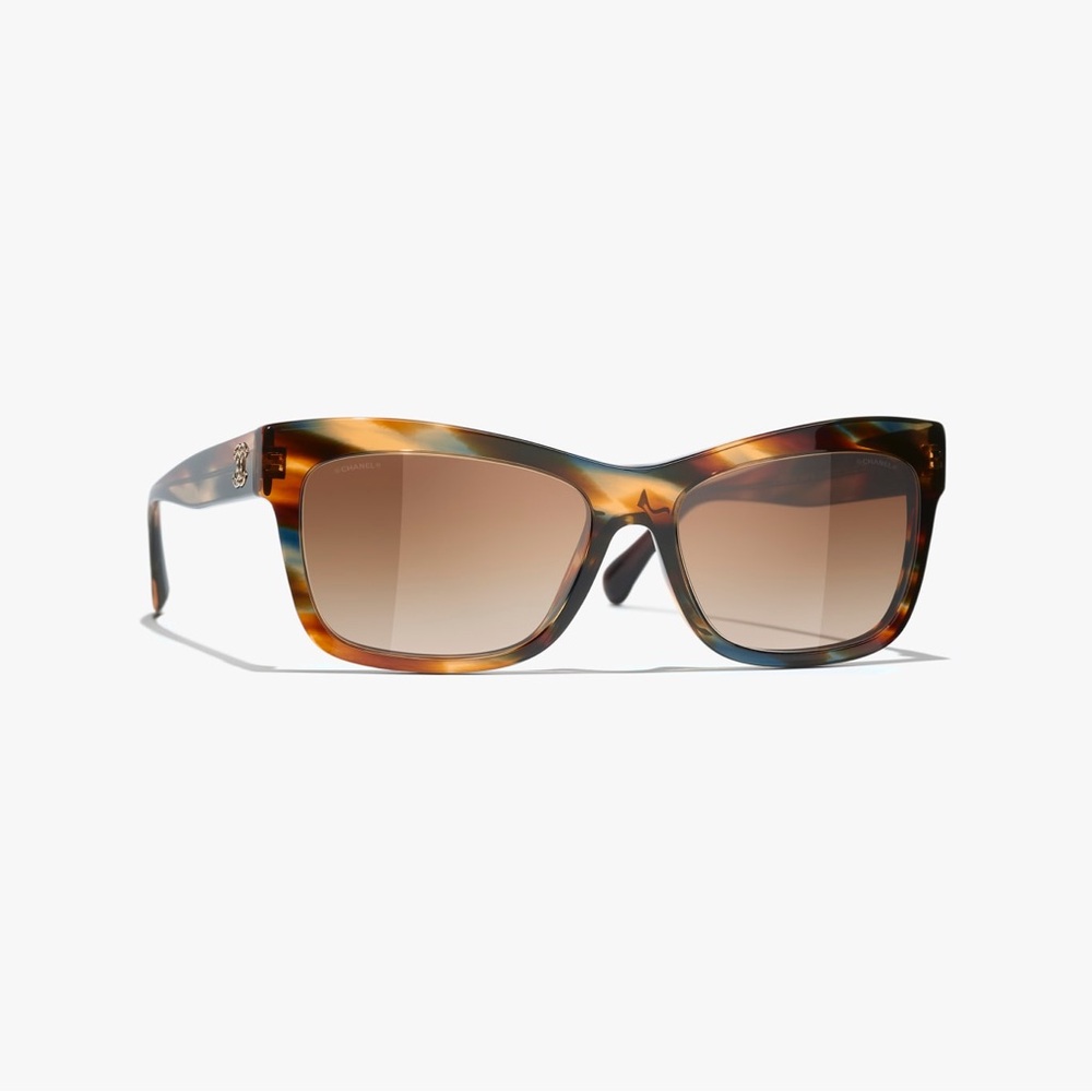 Genuine Chanel Sunglasses Tortoise Yellow Brown Rectangular 0CH5496B COA